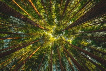 The top of pine forest sunlight outdoors woodland.