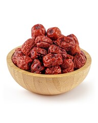 Wooden bowl with dried red dates.