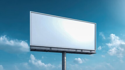 Obraz premium Billboard Mockup Against Blue Sky and Clouds, Ideal for Advertising and Marketing Campaigns Presentation