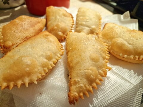 Meat Chebureki. A Soviet Cuisine Dish. Pastries with Meat Inside