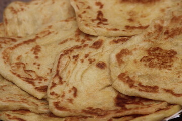 A close-up of the traditional Moroccan flatbread known as Msemmen or Msemen