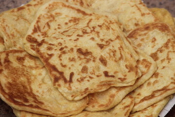 A close-up of the traditional Moroccan flatbread known as Msemmen or Msemen