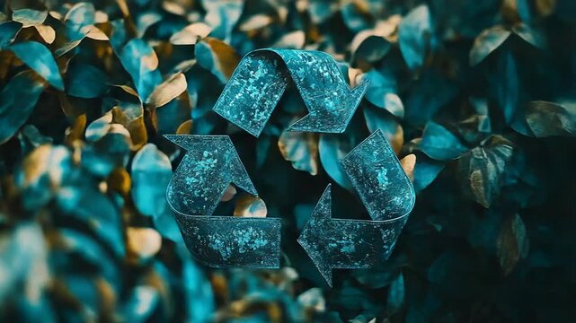 Recycling symbol emerging from lush green foliage