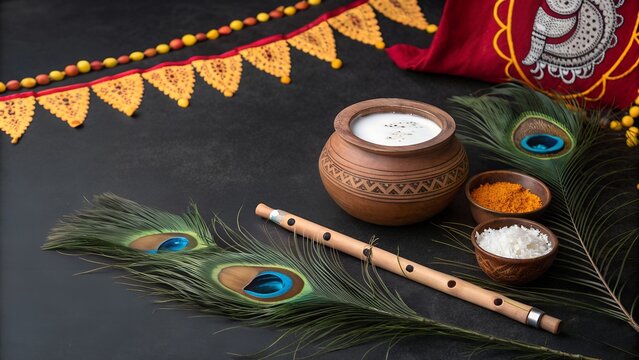 Happy Khrishna Janmashtami and dahi handi Hindu festival of happy shree lord krishna god born with janmashtami text and gradient background. abstract vector illustration design. - Powered by Adobe