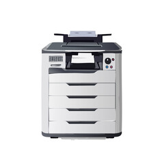 Multi-Function Printer with Paper Documents on Black Background Digital Illustration