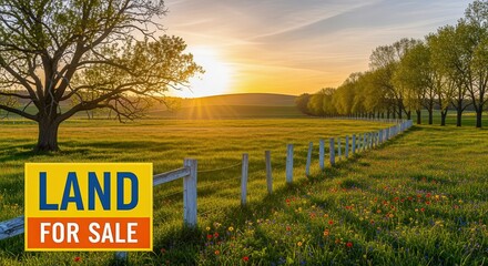 Scenic Land for Sale at Sunset: Open Field, Farm, and Rural Real Estate Opportunity