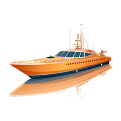 Naklejka premium Luxury Yacht Illustration with Reflections on Water Against a Dark Backdrop