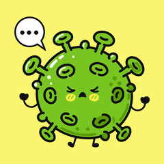This illustration shows a cartoon virus with a worried expression, set against a bright yellow backdrop.