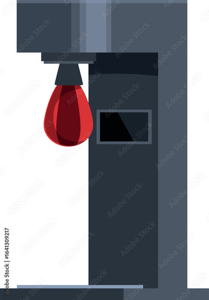 Poster boxing arcade machine with hanging punching bag and display screen