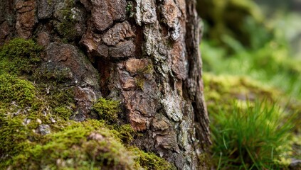 Obraz premium Close-up tree trunk with moss