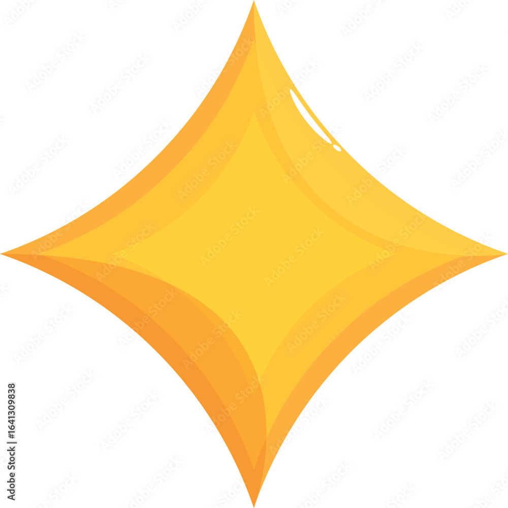 Poster rotating four pointed star with bright yellow sparkling color and rounded edges