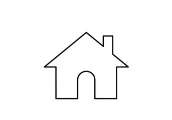 Fototapeta premium Vector illustration of photo of minimalist outline of a house with a door and chimney, isolated on white background