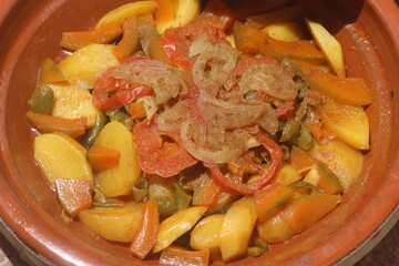 A close-up shot of a fresh tajine or tagine with vegetables	