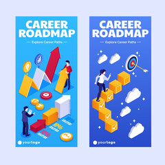 Obraz na płótnie Canvas Digital Marketing and Business Development Flowchart Horizontal Banner Set