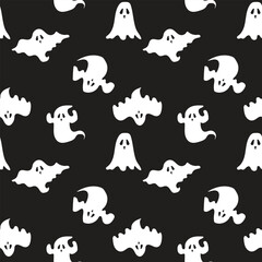 Ghost seamless pattern on black background. Halloween day theme