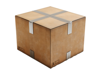 Package delivery box with secure packaging ready for shipment in a warehouse environment
