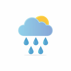 Fototapeta premium Cloud Raining with Sunlight Behind It Icon Graphic in Blue and Yellow