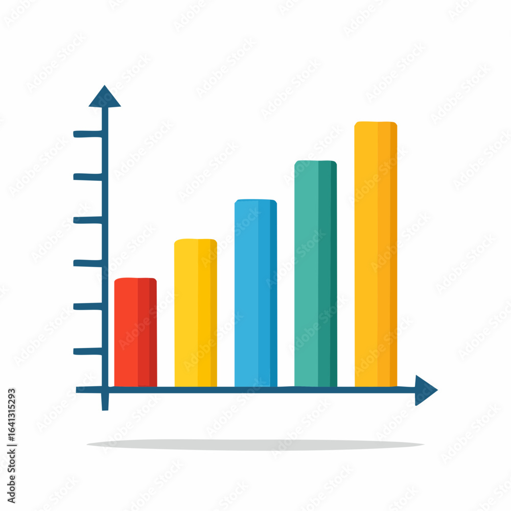 Poster flat design bar chart showing positive growth for business data analysis and statistics