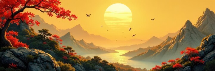 Shimmering gold sunburst on traditional Japanese paper, elegant backdrop, elegant background, backdrop, shimmering