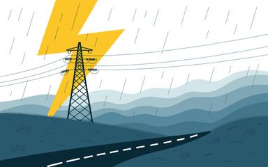 Power outage and lightning strike in stormy weather scene