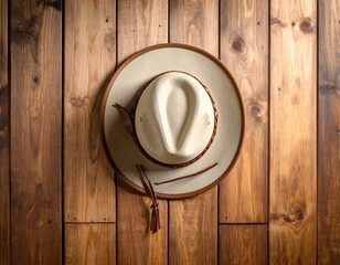 Cream cowboy hat on wooden planks