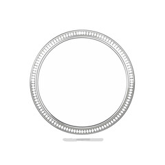 Elegant silver border round frame with decorative rim for design accents and visual embellishments isolated on black