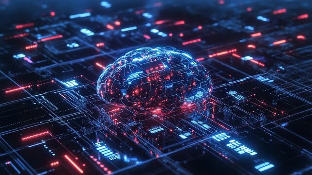 Artificial intelligence brain processing data on circuit board - Powered by Adobe