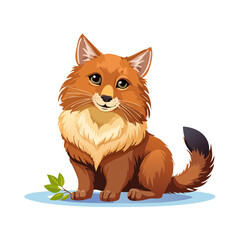 Obraz premium Cute fox cub cartoon illustration sitting down with leaves on a light blue surface