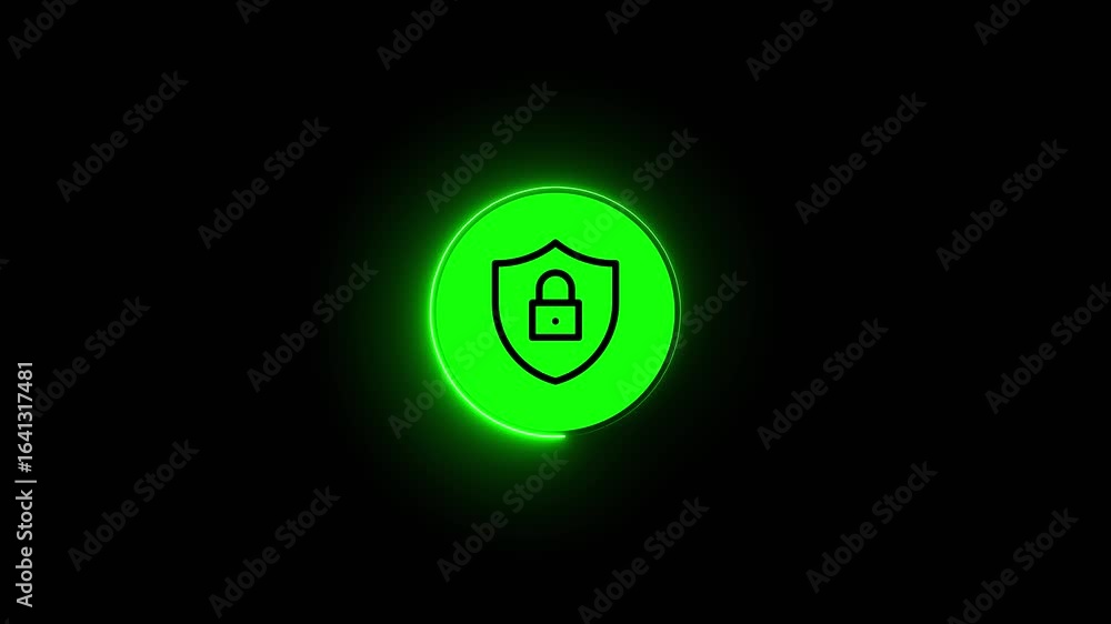 Aufkleber animation of a security shield icon containing a padlock. the black outline symbol is set within a g