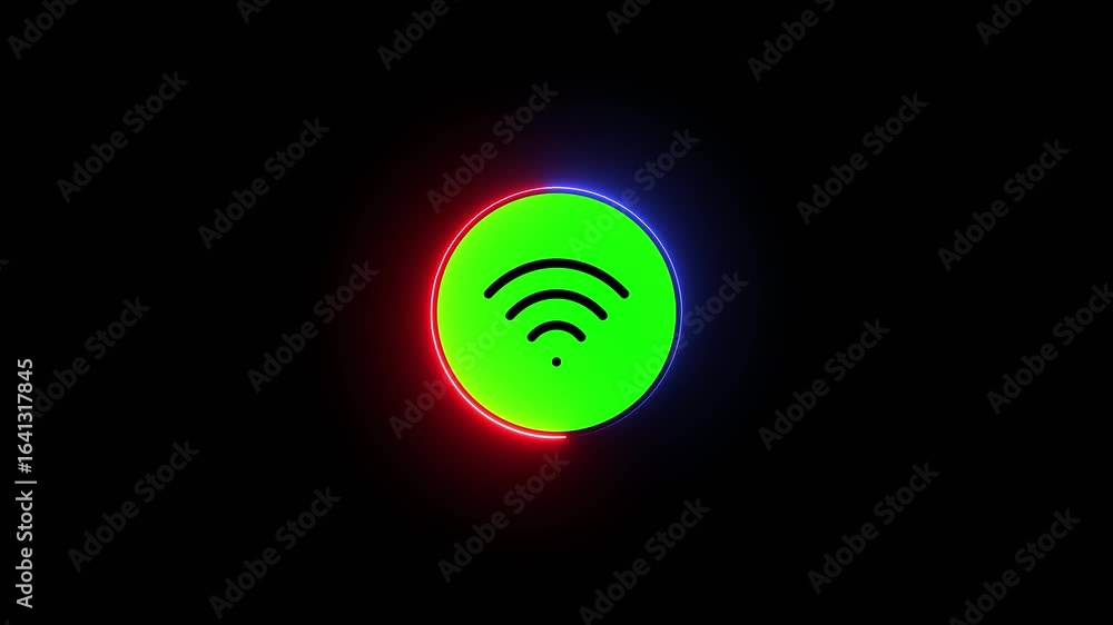 Aufkleber animation of a wifi symbol inside a green circular button. the button is surrounded by a vibrant, gl