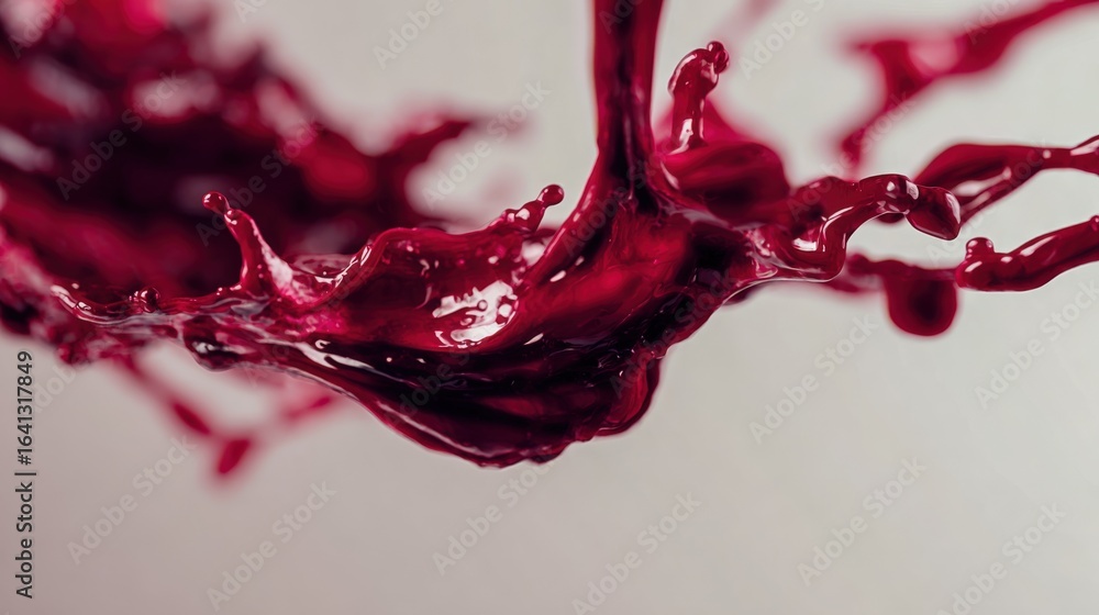 Poster dynamic splash of crimson liquid: high-speed photography captures fluid motion and abstract forms in