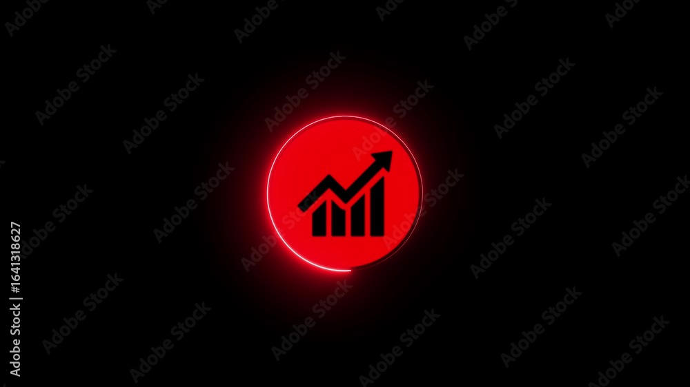 Poster animation of a black growth chart icon, featuring a bar graph and an upward-pointing arrow, enclosed