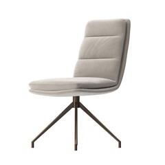 Modern Padded Dining Chair, Beige Fabric, Brass Metal Legs, Angled View 3D Render