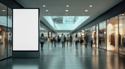 Blank Advertisement Billboard Inside Shopping Mall, Ready for Custom Graphics and Marketing Campaigns
