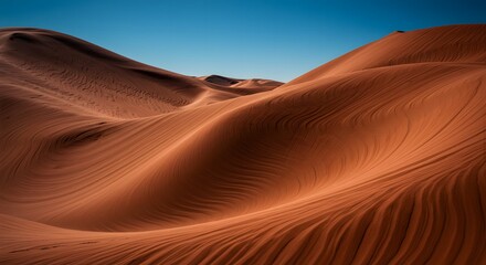 Golden Desert Sand Dunes Under Clear Blue Sky