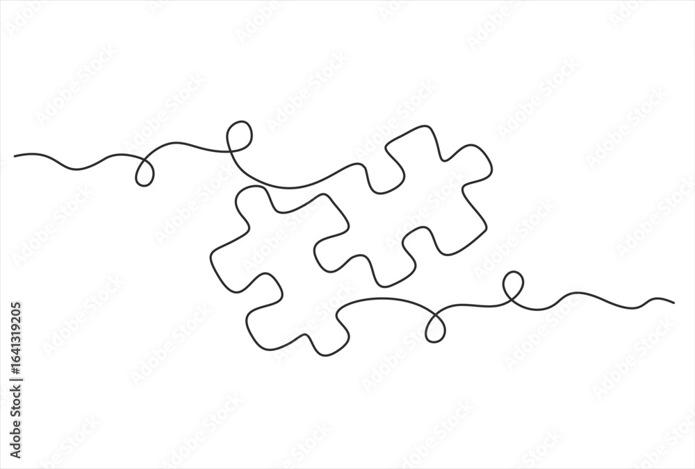 Poster one line drawing puzzle vector. puzzle single line vector linear icon. puzzle game outline line desi