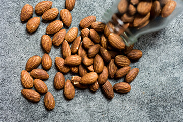 Heap of peeled almonds, vegetarian organic food for healthy diet