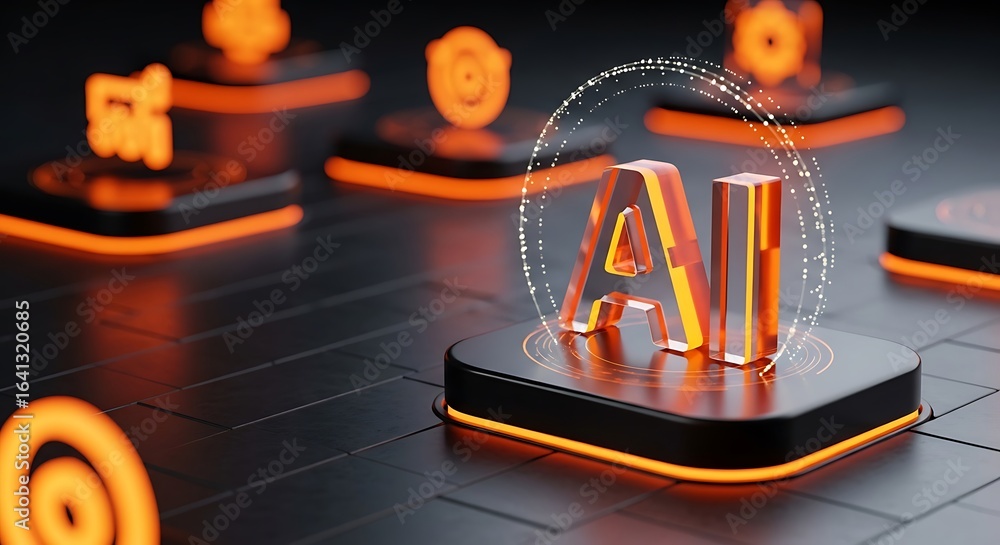 Aufkleber futuristic illuminated ai letters in a 3d render with digital elements