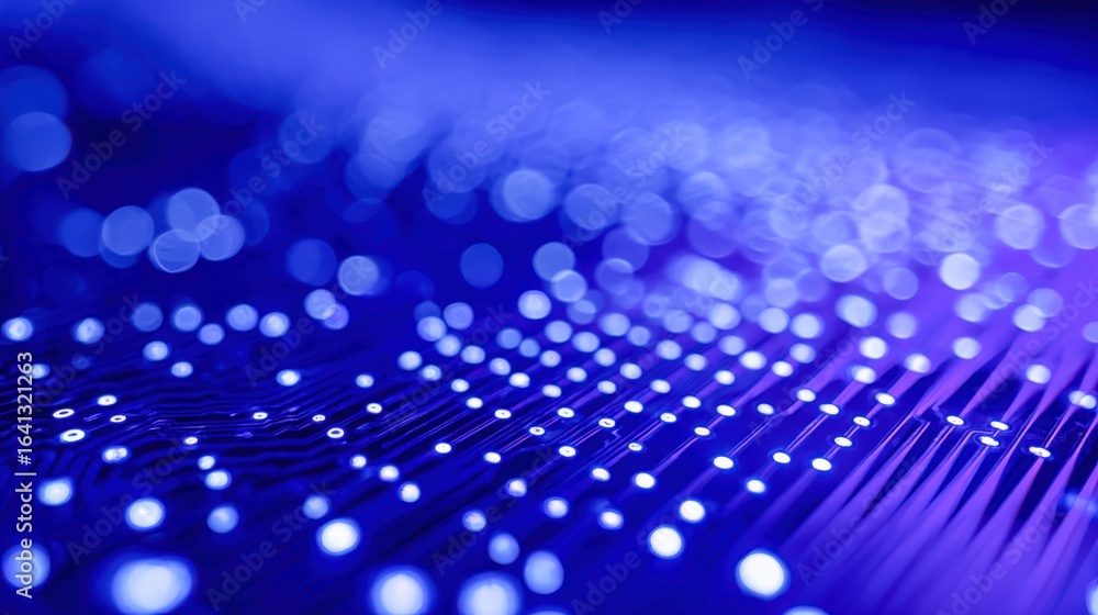 Poster abstract technology background with glowing dots and lines in deep blue tones for innovation concept