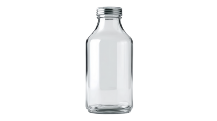 Empty glass bottle on a white isolated background.