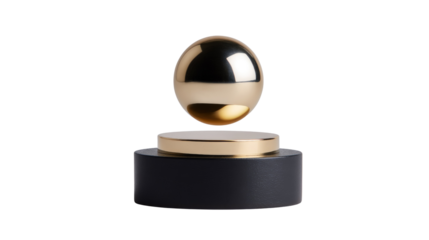 Levitating Orb: A sleek, golden orb floats effortlessly above a dark, minimalist base. It's a striking demonstration of physics.