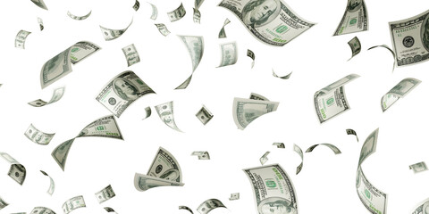 Floating of 100 dollar bill on transparent 