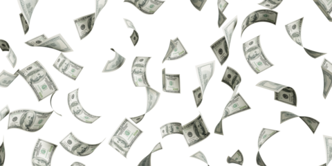 Floating of 100 dollar bill on white
