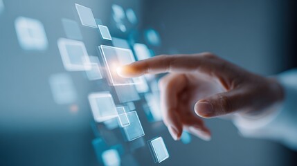 Human Finger Touching Digital Interface Button, High Tech Screen Concept for Data and Technology