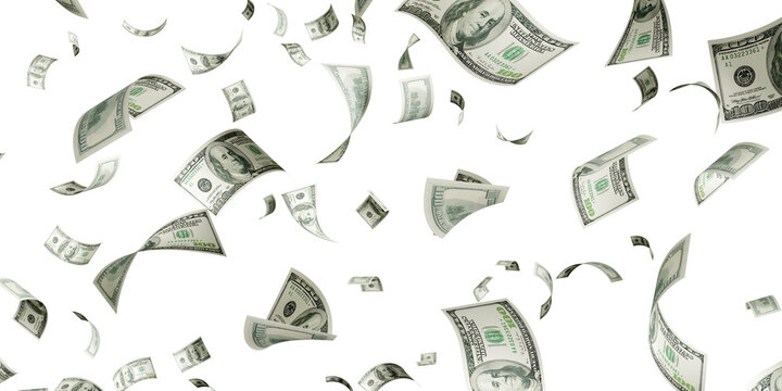 Floating of 100 dollar bill on transparent 