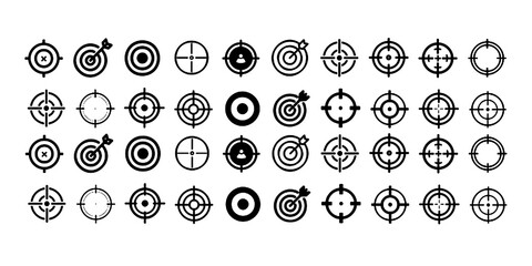 Target and aim icon set, crosshair, bullseye vector, precision, accuracy, and focus icon for aiming, archery, shooting, or navigation