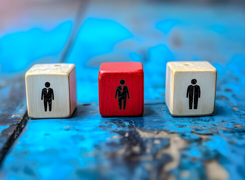 Women in Leadership Selection, Standout Candidate Among Applicants, Hiring Decision Visual on Textured Blue Background.Generative AI