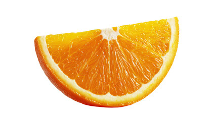 Fresh orange slice with vibrant color, isolated on white background.
