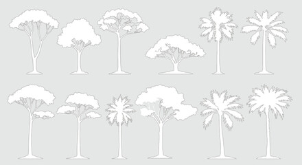 Diverse Tree Silhouettes on a Gray Background: A Vector Illustration of Flora