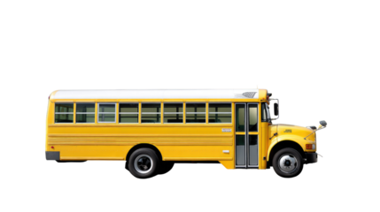 School Bus on the Road: The classic yellow school bus stands in the sunlight, ready for another day of transporting young individuals to and from their education.